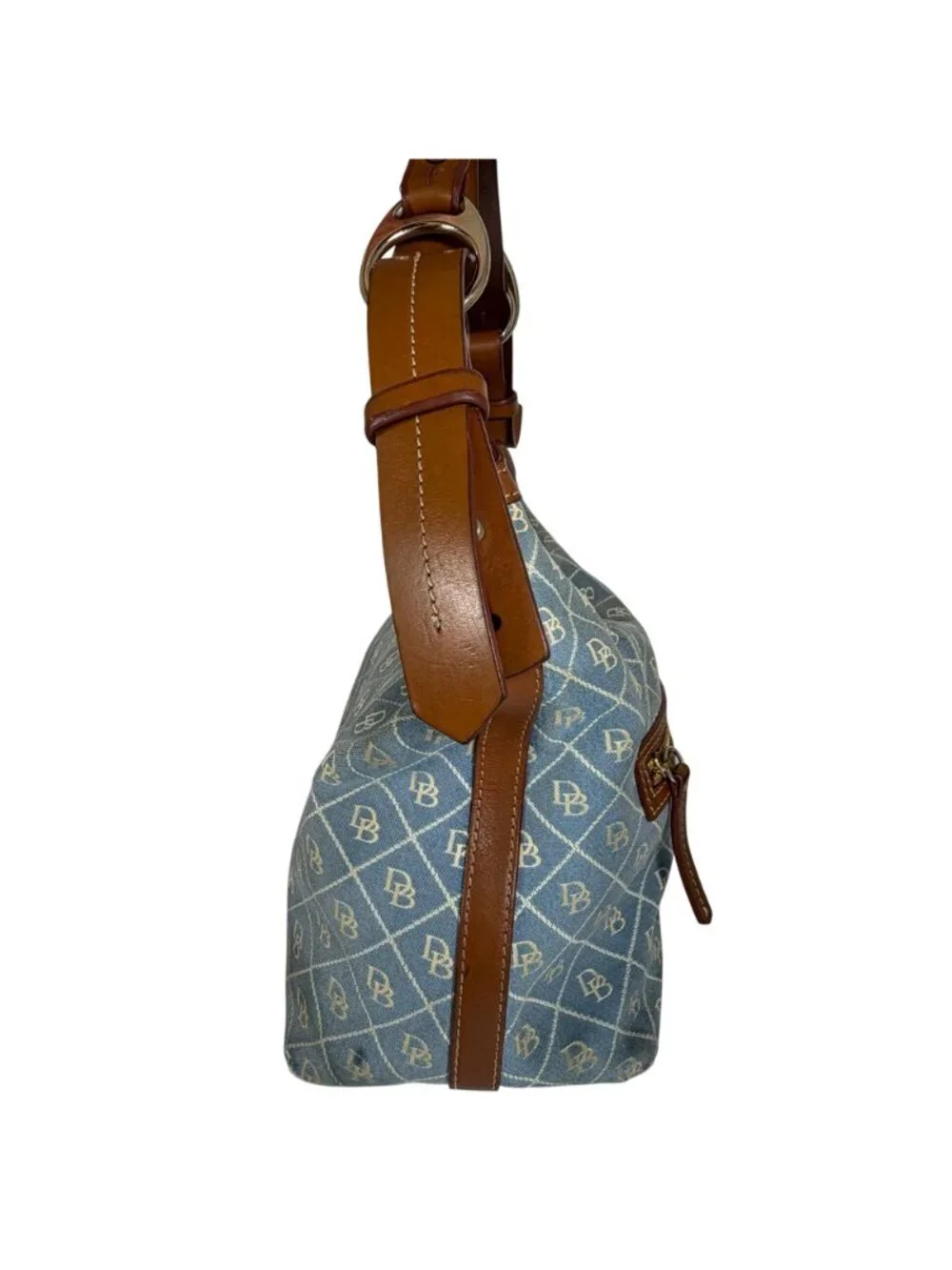 Dooney Bourke Denim/Leather Trim Signature Logo Hobo Shoulder Bag FLAWS
